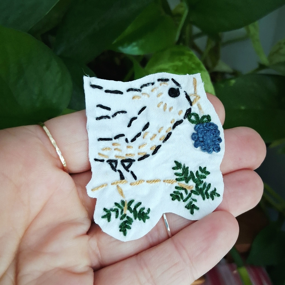 Charming Bird Embroidery Patch - White and Blue